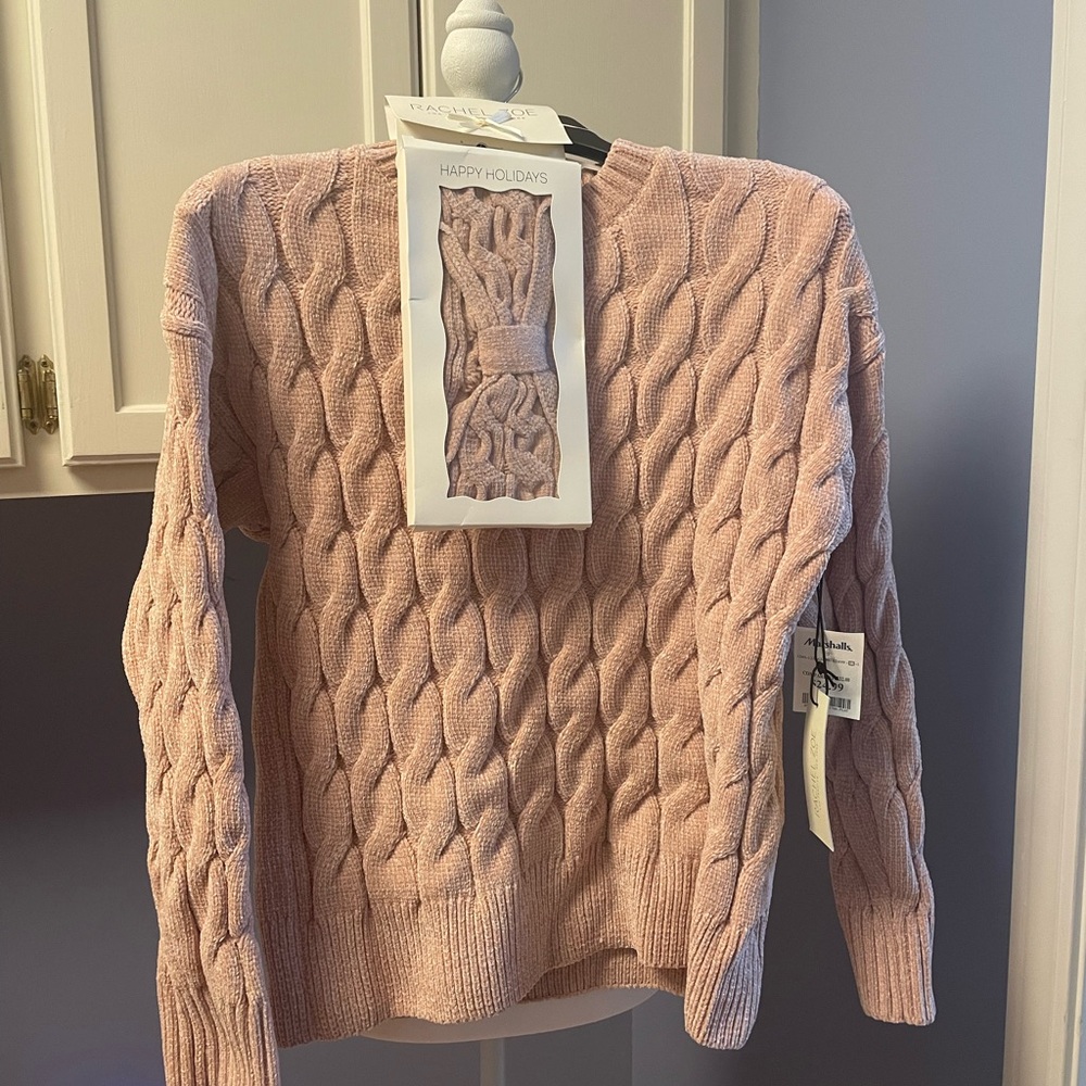 Elegant Blush Cable Knit Sweater